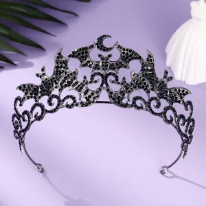 Tiara corona gótica con murciélago y diamantes azul oscuro para fiesta Halloween
