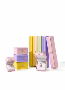 High-end jewelry storage box set with elegant crown buckle in various pastel colors