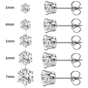 Sterling silver zircon stud earrings size comparison chart from 3mm to 7mm diameters