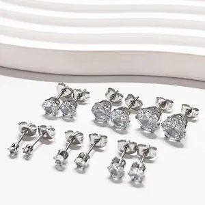 Various sizes of S925 sterling silver cubic zirconia stud earrings set detail view