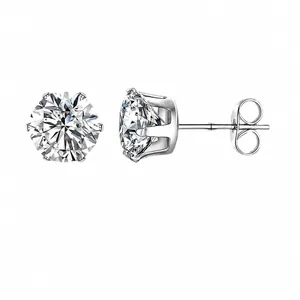 Close-up of s925 sterling silver zircon stud earrings with 0.8mm post thickness detail