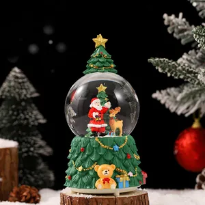 Christmas Resin Glass Snow Globe Music Box Desktop Ornament Holiday Gifts For Home Bedroom Seasonal Decor