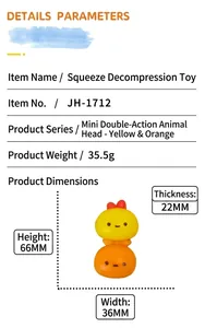 Detailed specifications and size chart for mini double animal head silicone squeeze toy