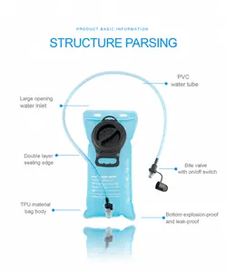 Detailed structure of 2L TPU hydration bladder with PVC tube and leak-proof valve