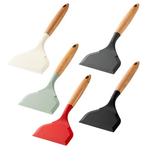 Heat-resistant Tamagoyaki silicone spatulas with wooden handles in multiple colors