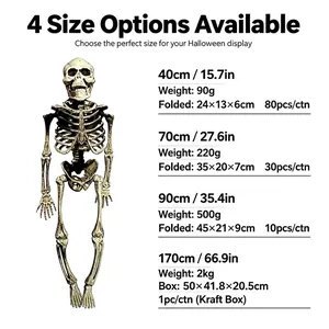 Detaillierte Maßtabelle für 4 verschiedene Höhenoptionen von Halloween-Skelett-Requisiten
