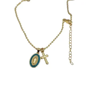 Collier avec médaillon Saint-Jude plaqué or et pendentif croix pour hommes et femmes