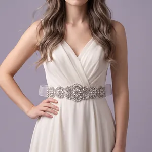 Luxury Bridal Wedding Sash Belt With Rhinestone Artificial Pearl Floral Pattern Sparkling Dress Accessory For Prom Party Women