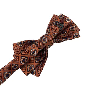 Nœud papillon orange pour homme avec motif floral géométrique pour mariages et soirées