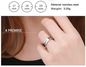 Detail view of polished stainless steel ring with 17-19mm size parameters and 3.25g weight