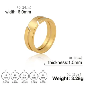 Detailed size and weight dimensions for a polished gold finish stainless steel band ring