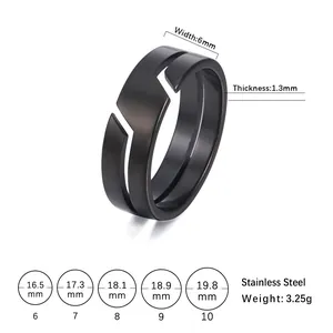 Close-up of black matte stainless steel ring with size dimensions and weight info