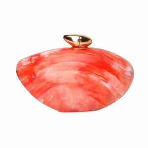 Elegant red marble acrylic evening clutch bag with golden bullet clasp for women