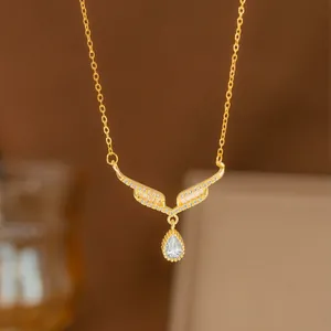 Elegante collar con colgante de espiga de trigo diosa del laurel en oro con gota