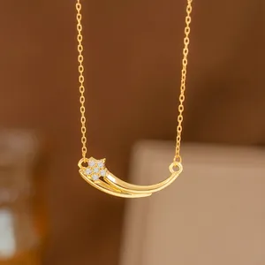 Elegante collar minimalista con colgante de espiga de trigo dorada y flor de cristal