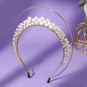 Elegant French style pearl headband with gold wire frame for wedding and party hairstyles