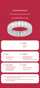 Fiche technique pour bague éternité Moissanite couleur D en argent sterling S925