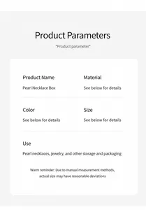 Produktspezifikationen und Parameterdetails für Perlenketten Schmuck Aufbewahrungsboxen.