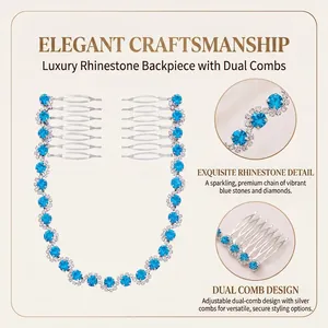 Elegante pettine per capelli con strass blu e doppio pettine per matrimoni e feste