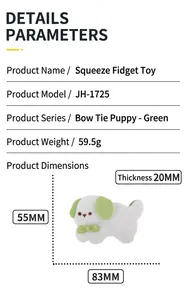 Detaillierte Produktparameter für das Welpen-Squishy-Spielzeug mit Größe und Gewichtsangaben