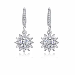 925 Sterlingsilber Moissanit Im Labor Gezüchteter Diamant Ohrhänger Rund Sonnenblume Geometrisch Haken Ohrringe Für Damen Hochzeit Party Schmuck