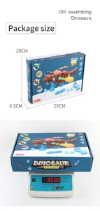Ensemble de jouets de montage de dinosaures DIY avec dimensions et poids.