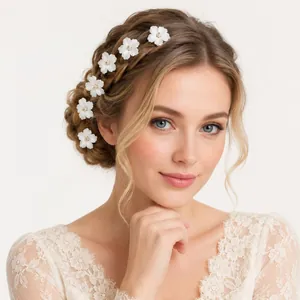 Elegantes weißes Stoffblumen-Haarnadel-Set im koreanischen Stil für Hochzeiten und Partys