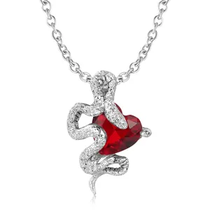 925 Sterling Zilver Hart Geboortesteen Hanger Ketting Zirconia Ingelegd Slang Hart Hanger Alleen Zonder Ketting Vrouwen