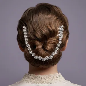 Vintage Alloy Rhinestone Bridal Hair Comb Luxury Floral Leaf Crystal Headpiece For Wedding Party Prom Women Hair Accessories