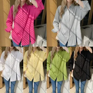 Classic women's casual button-down long sleeve shirts available in six vibrant colors