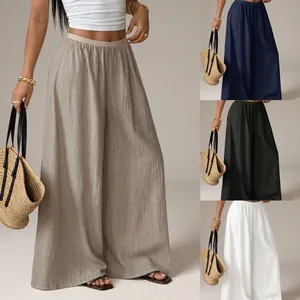 Elegant high-waist wide-leg palazzo pants for women shown in khaki, navy, black and white