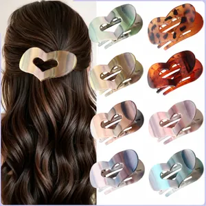 Heart Shaped Hair Claw Clip PC Plastic Strong Grip Tortoise Shell Gradient Elegant Hair Accessory For Women