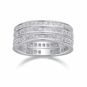 S925 Sterling Silber Moissanit Dreireihiger Bandring 18K Vergoldet Prinzessin Schliff Stapelbarer Ehering Mit GRA Zertifikat