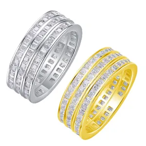 Luxuriöser S925 Sterlingsilber Ring mit mehrreihigen Moissanit Steinen in Gold Silber