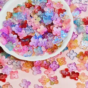 Colorful 10mm iridescent glass four-petal flower beads for DIY jewelry making and crafts