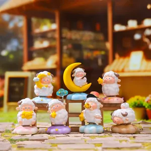 Complete collection of 7 cute star and moon theme rotating sheep blind box figurines