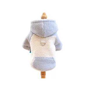 Warmer blau-weißer Lammwoll-Fleece-Haustier-Hoodie mit Leinen-D-Ring für Hunde und Katzen