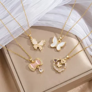 Elegante Collar con Colgante de Mariposa y Borla Acero Inoxidable Oro Plata Zirconia Perla Artificial Joyería de Moda Regalo Mujer