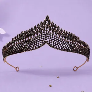 Elegant black rhinestone Baroque gothic tiara crown for costume party and catwalk events