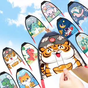 Handheld cartoon DIY ejection kites for kids with tiger, dinosaur and space patterns
