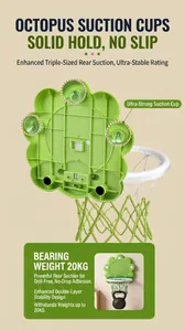 Detail of kids basketball hoop back with strong suction cups and 20kg weight capacity.