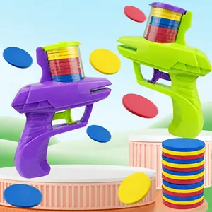 Flying saucer disc launcher toy with colorful discs for kids outdoor play