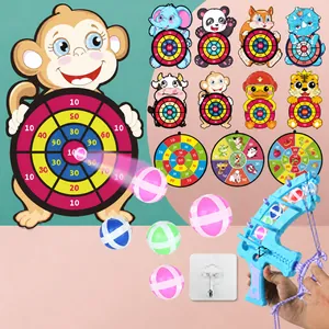 Cartoon animal sticky ball dartboard set with launcher gun and soft balls for kids