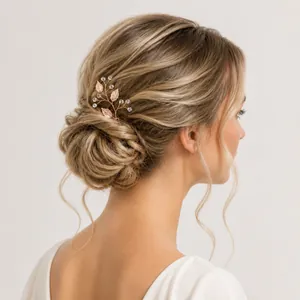 Handmade Rose Gold Alloy Leaf Imitation Artificial Pearl Crystal Bridal Hair Pin U-Shaped Hair Fork Wedding Hair Accessories For Women