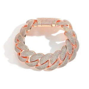 Detail view of 22mm iced-out rose gold bubble Cuban link necklace with crystal pavé