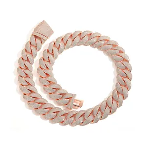 Detailed view of 22mm rose gold iced-out Cuban link chain with pavé stones