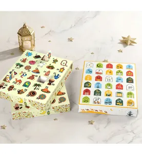 Eid Ramadan advent calendar boxes with 30-day countdown windows and festive illustrations