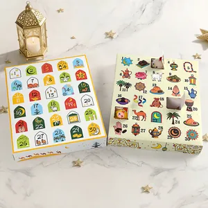 White Ramadan Countdown Calendar Box Thirty Grids Eid Mubarak Advent Blind Boxes Cartoon Star Moon Patterns Cardboard Gift Packaging