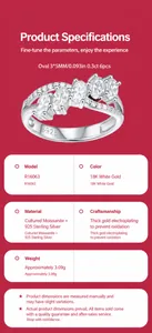 Detailed product specifications for S925 sterling silver crossover moissanite ring