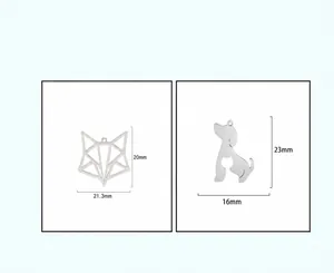 Detailed size measurements for geometric fox and cute cat-dog animal jewelry charms